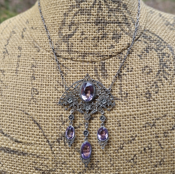 Edwardian Rose De France Amethyst 800 Italian Silver Antique Necklace - Picture 4 of 4